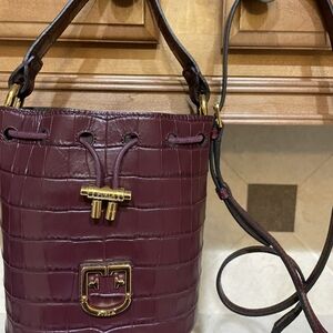 Furla Dark Red Croc-Embossed Shoulder Bag